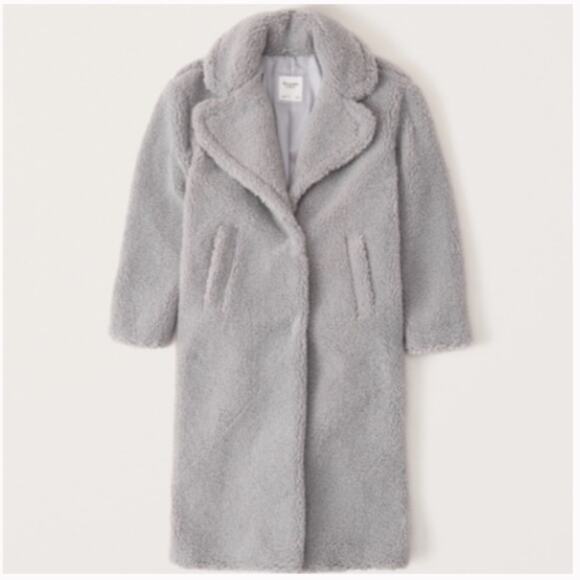 NWT Abercrombie Teddy Long Sherpa Coat in Gray Blue Small - Picture 1 of 5